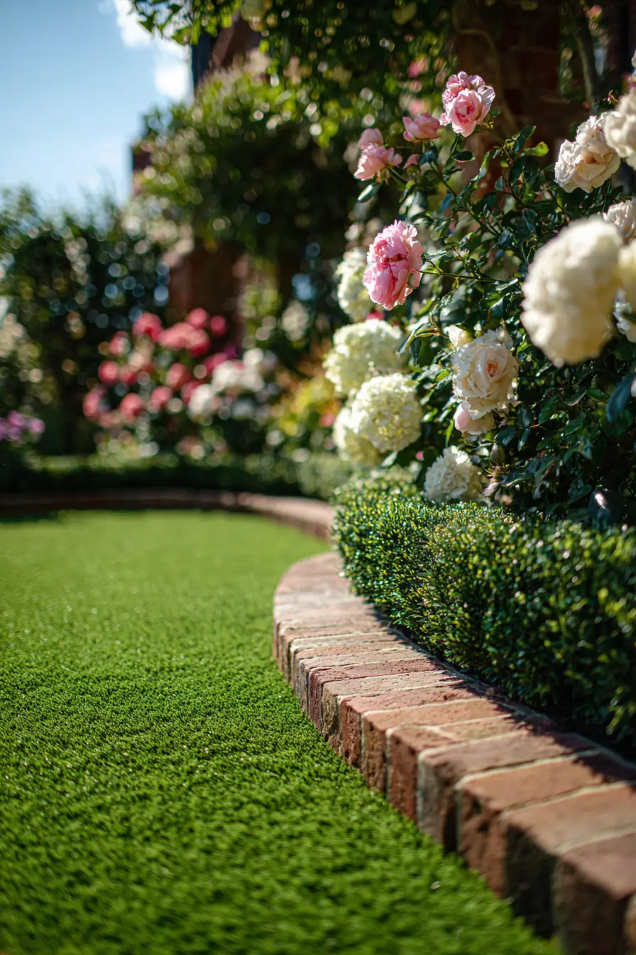 Curved Brick Edging with Hydrangeas