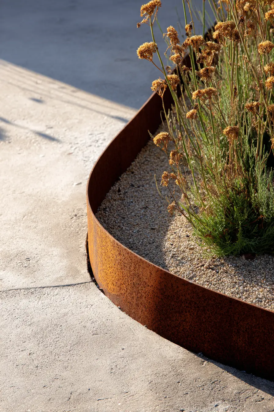 Curved Metal Garden Border With Rusted Finish