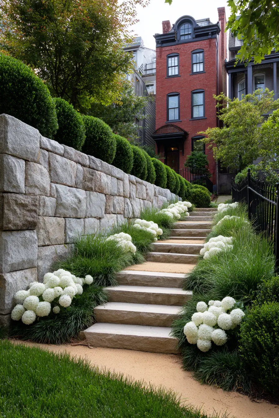 Curved Stone Pathway with Lush Greenery