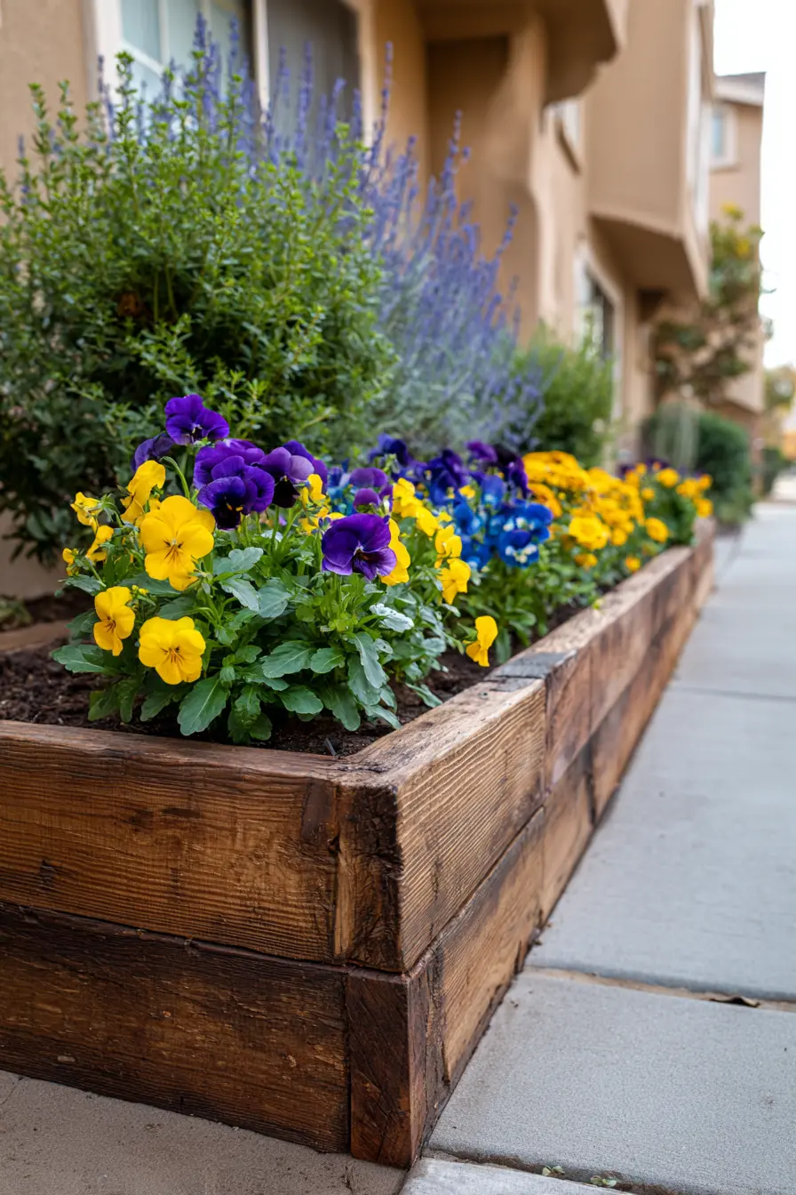 Charming Wooden Edged Pansy Flower Bed
