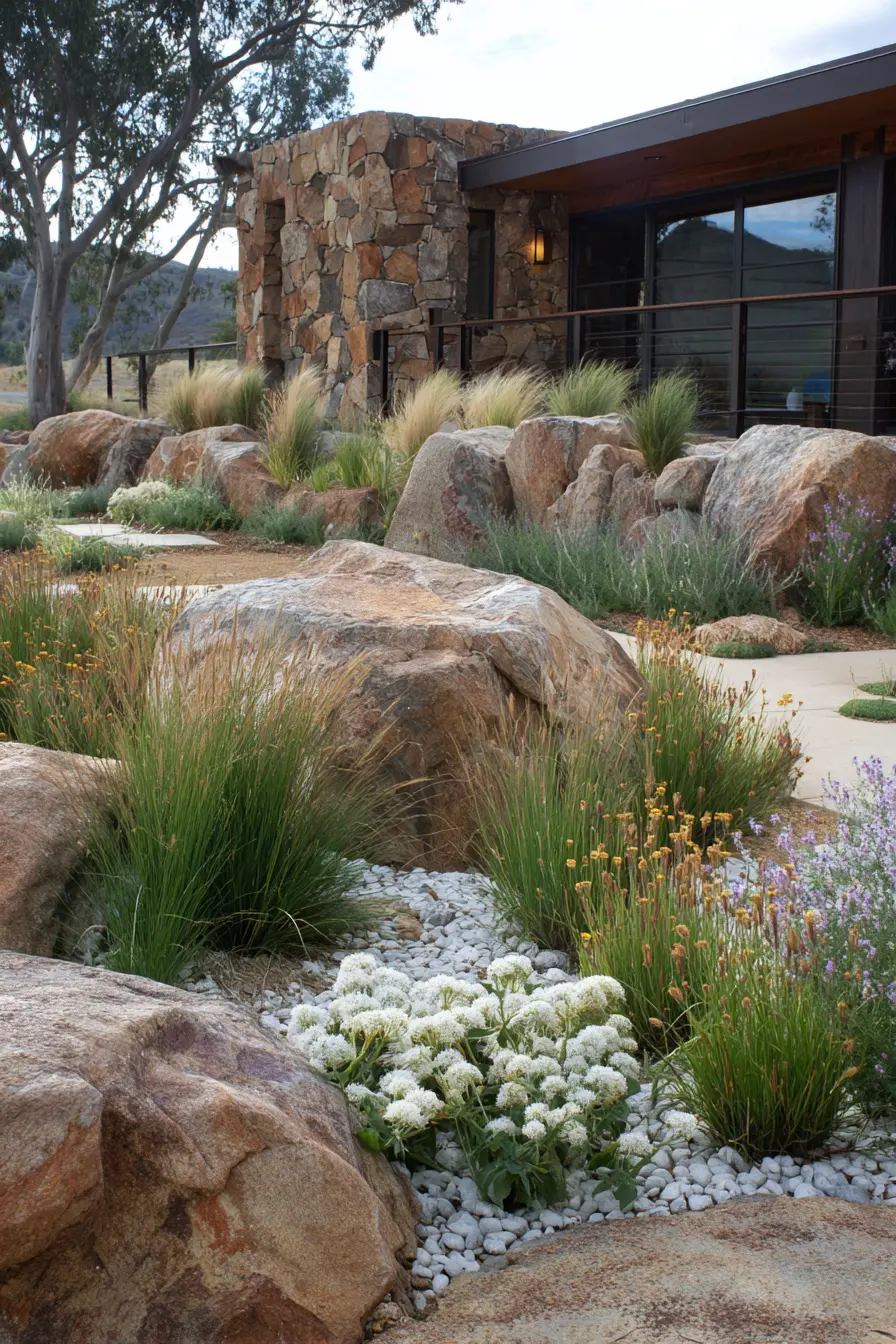 Modern Rock Garden with Ornamental Grasses