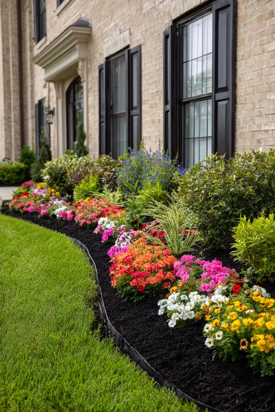 Colorful Flower Bed with Curved Edging