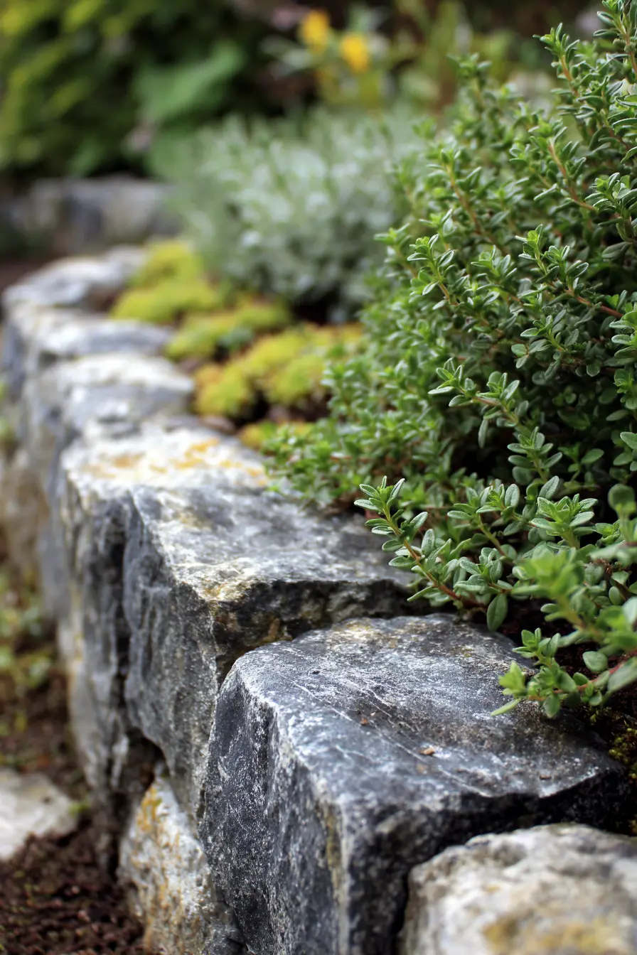Rustic Stone Garden Edging with Groundcover