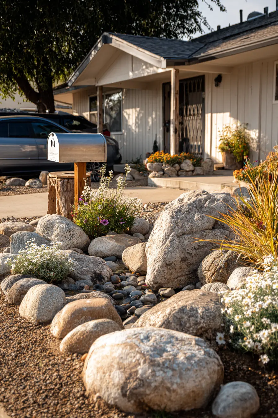 Rustic Rock Garden with Colorful Blooms