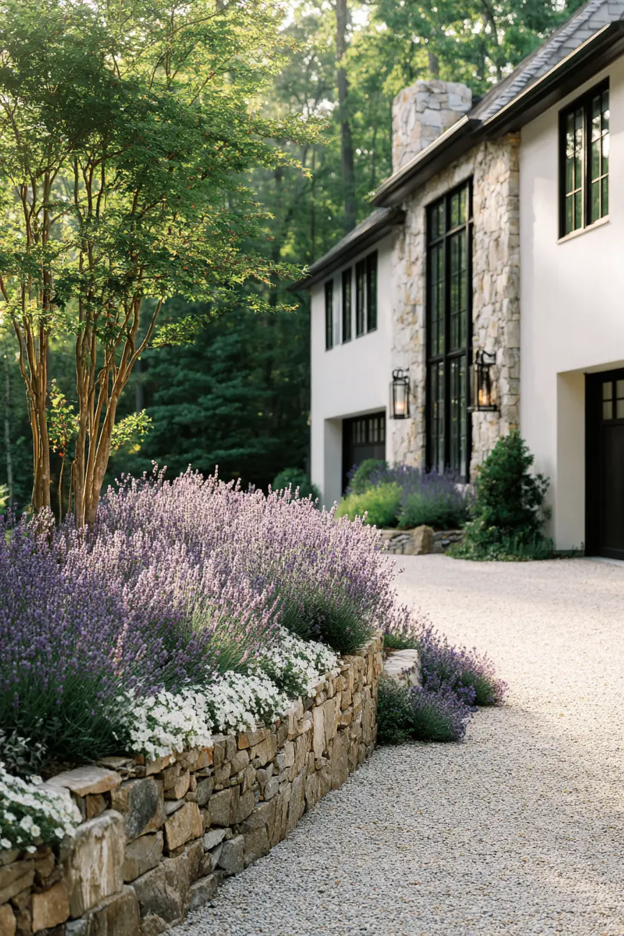 Elegant Stone Wall with Lavender Accents