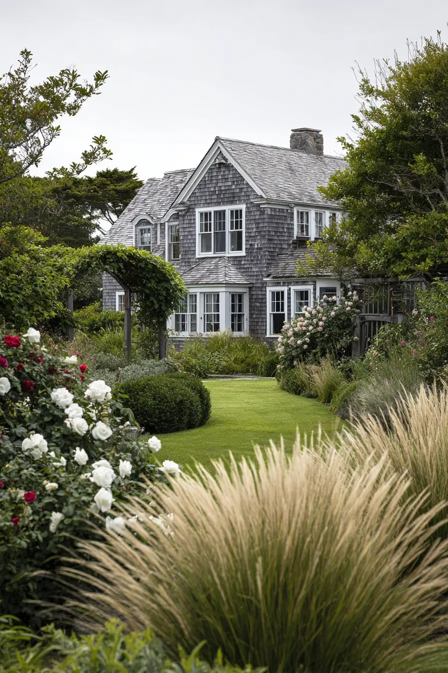 Lush Grassy Border with Roses