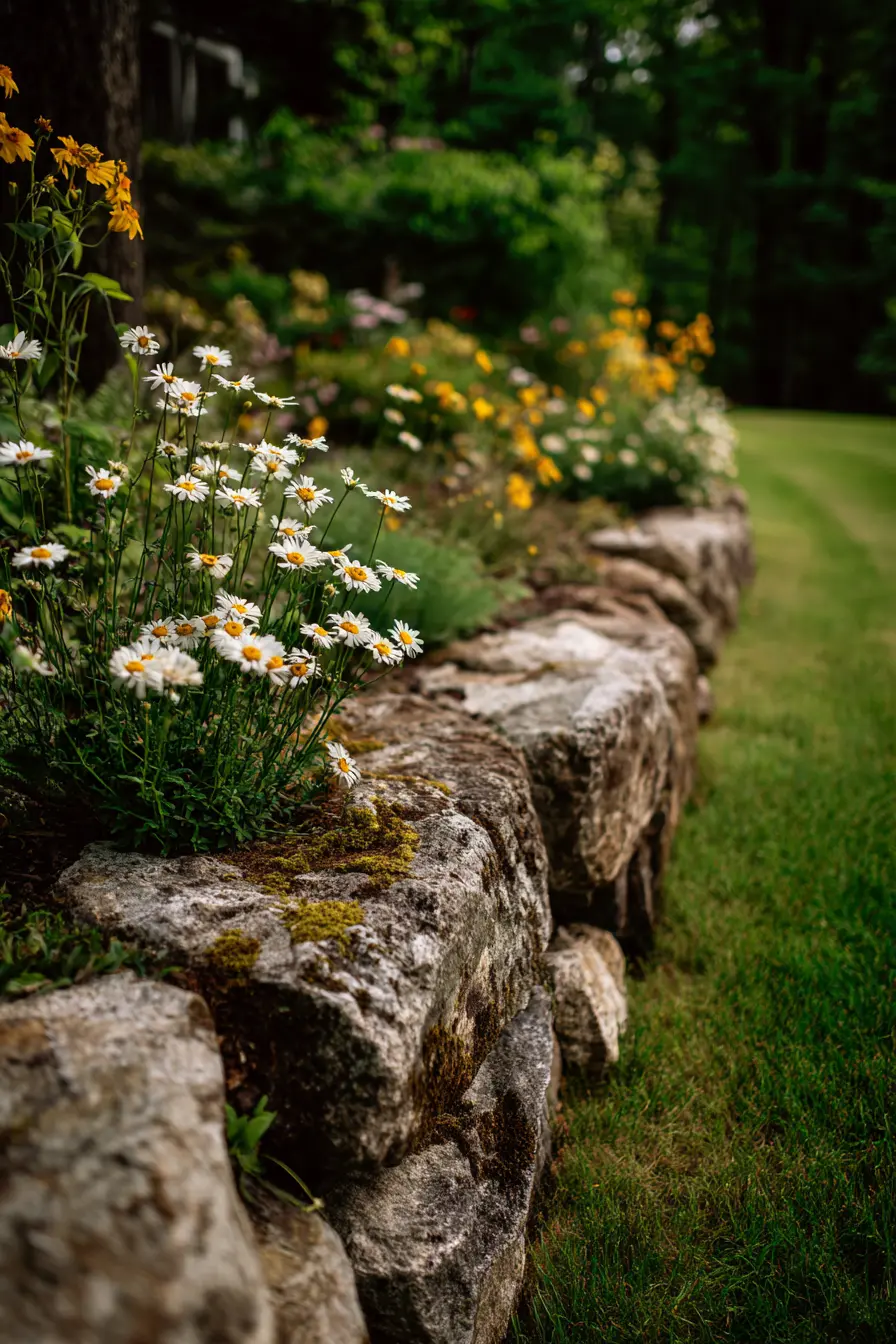 Vibrant Garden with Stone Edging