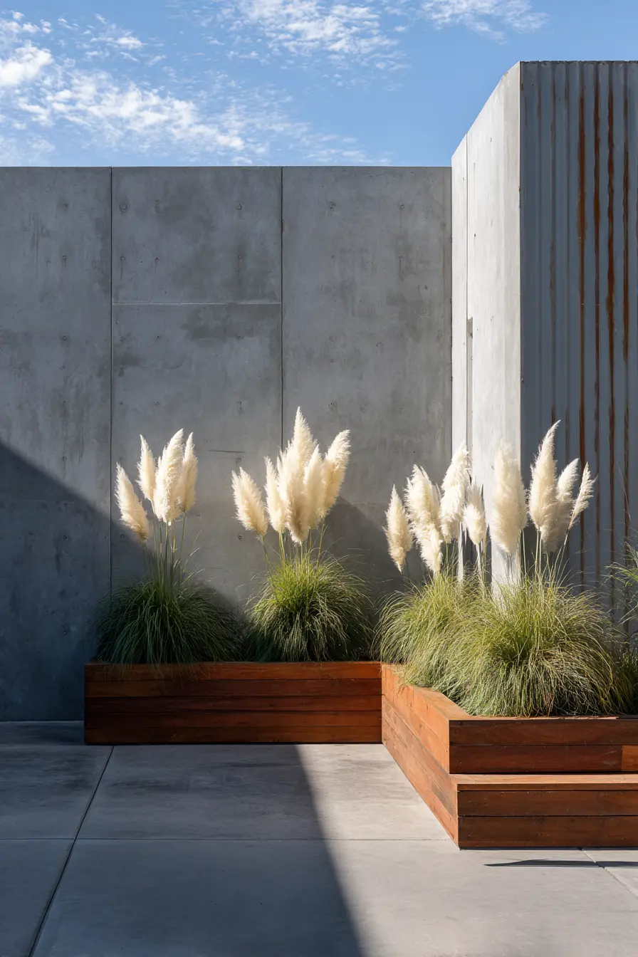 Contemporary Grassy Border with Pampas