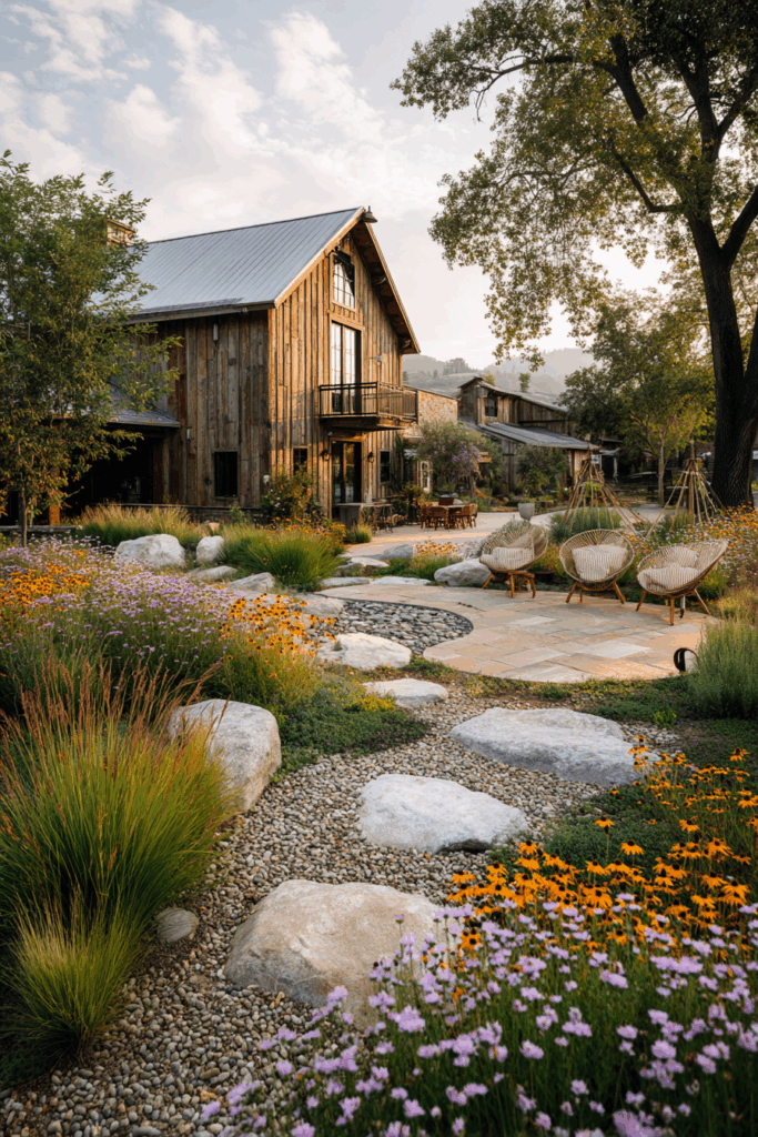 Stone Pathway with Yellow Flowers