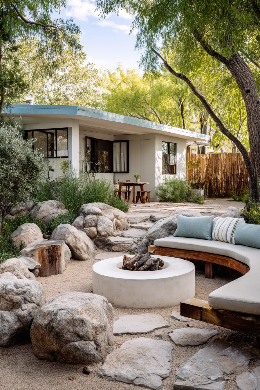 Tranquil Rock Garden with Firepit