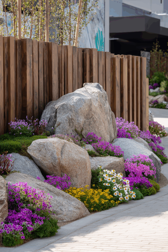 Colorful Rock Garden with Flowers