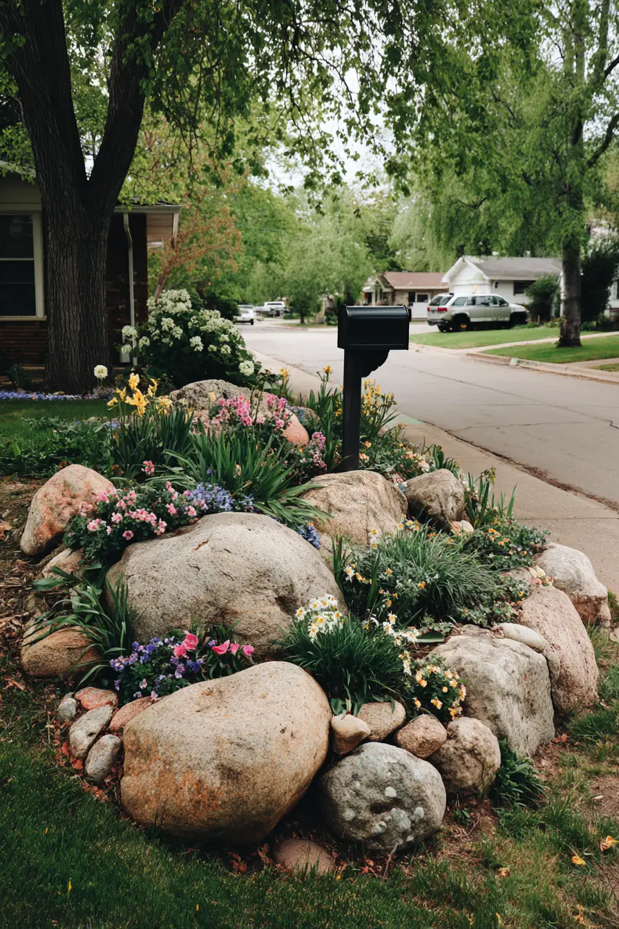 Vibrant Rock Garden with Colorful Flowers