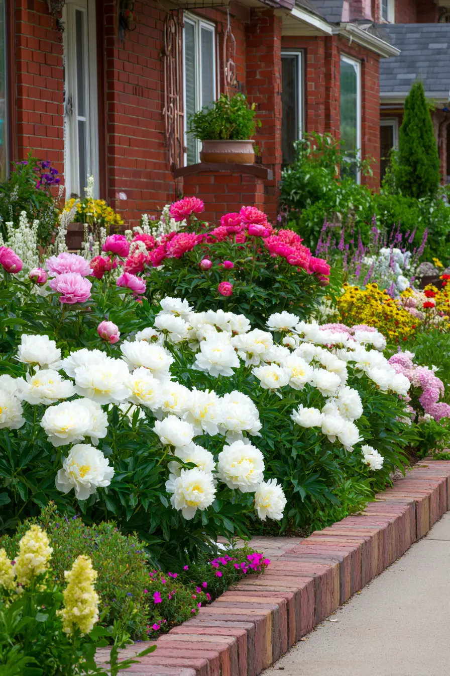 Lush Peony Paradise by the Wall