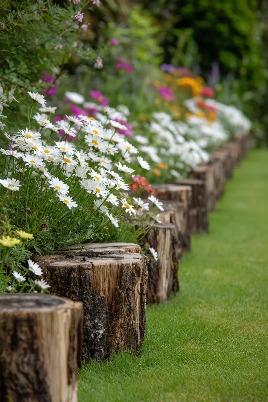 Rustic Log Garden Edging Design