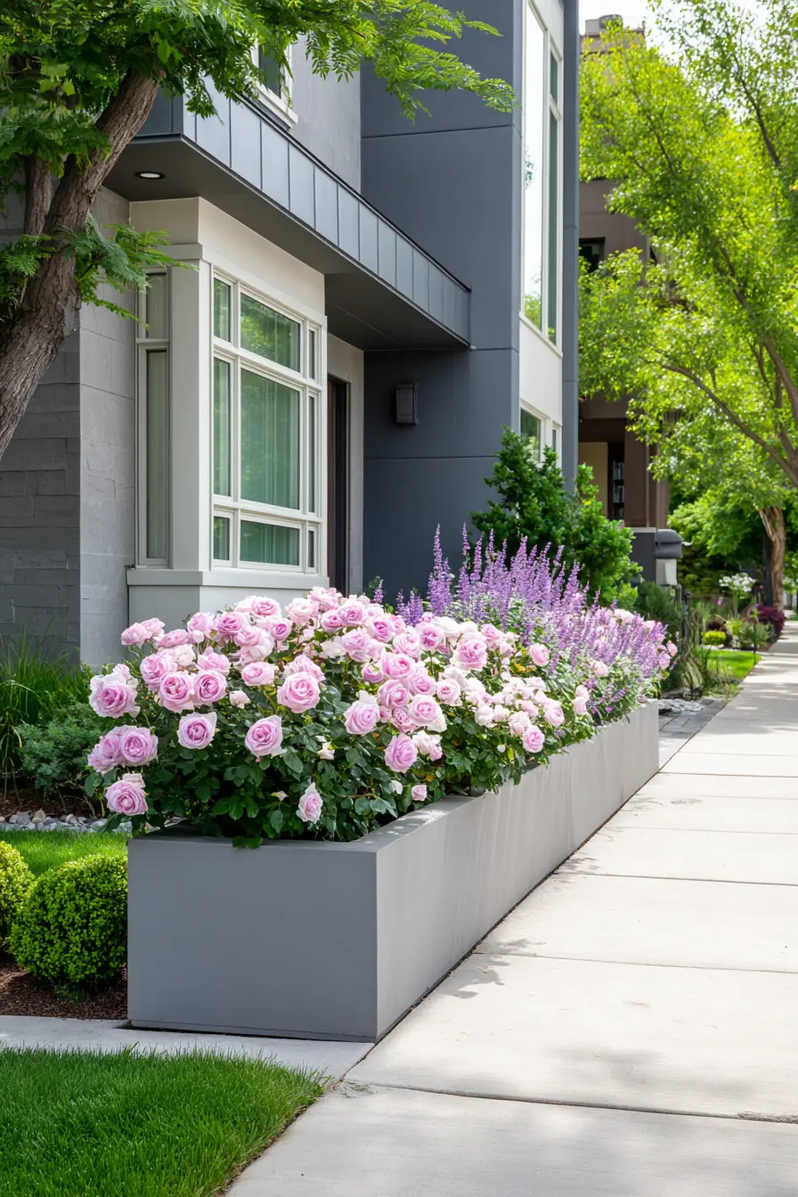 Modern Raised Bed with Roses and Lavender