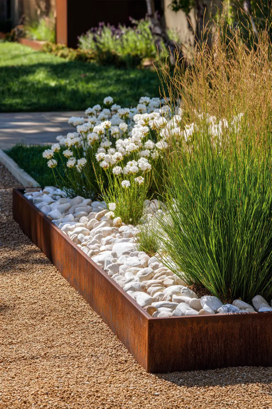 Modern Rustic Flower Bed Edging Design