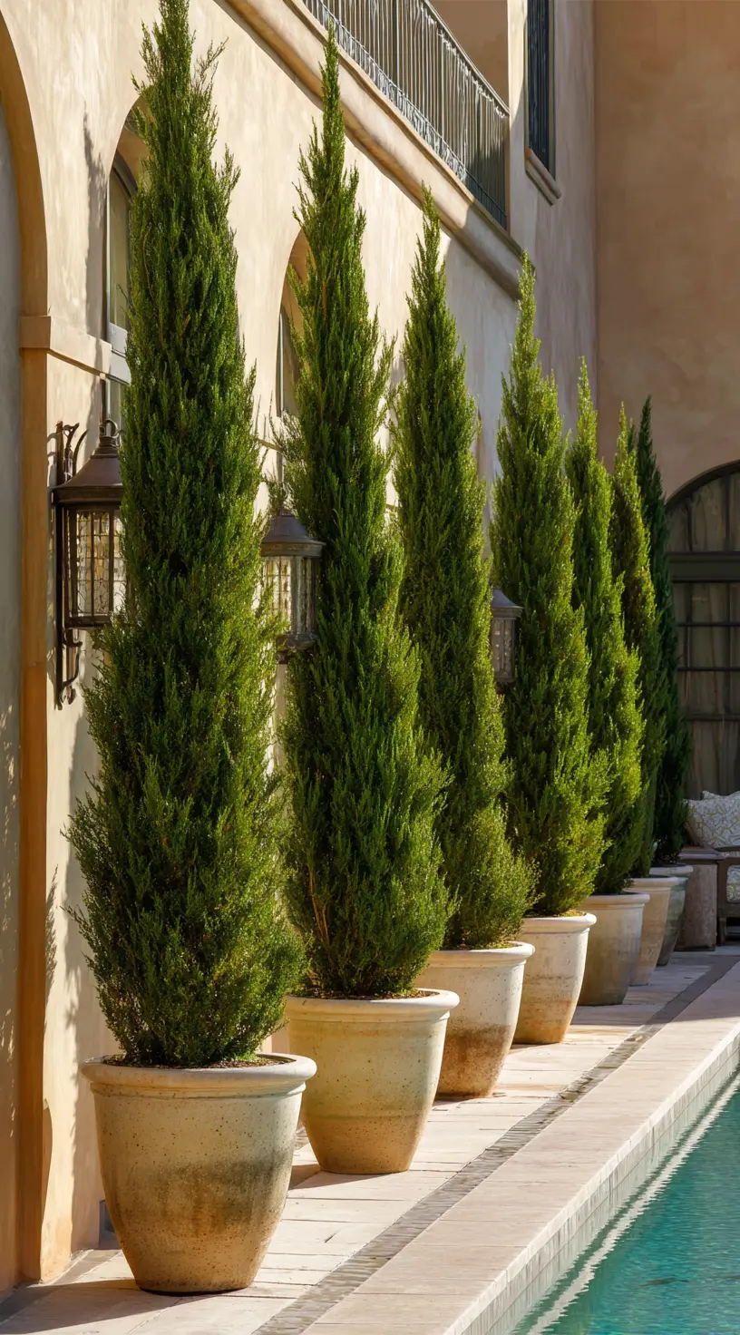 Potted Italian Cypress Privacy Wall