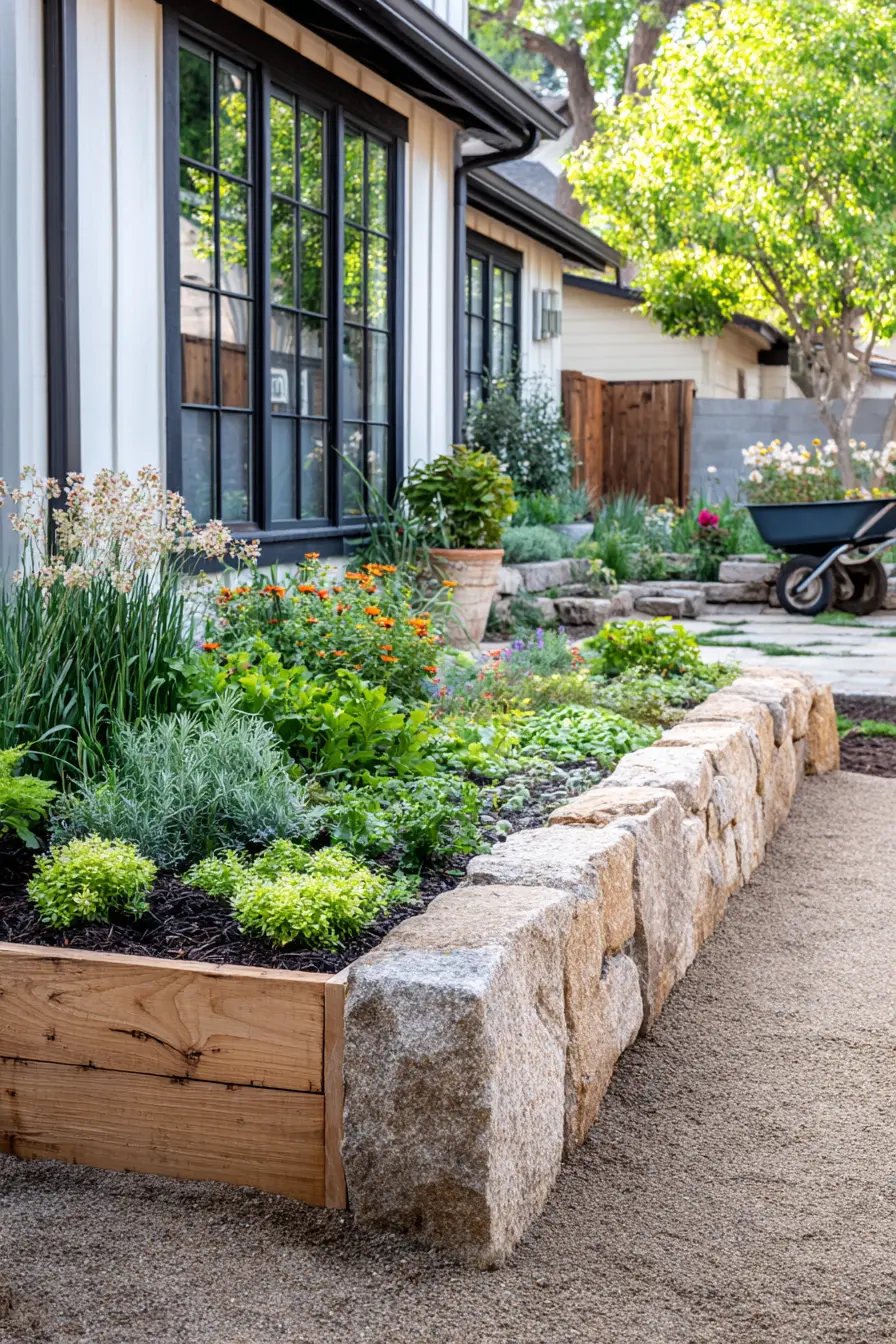 Rustic Stone Edging with Vegetables