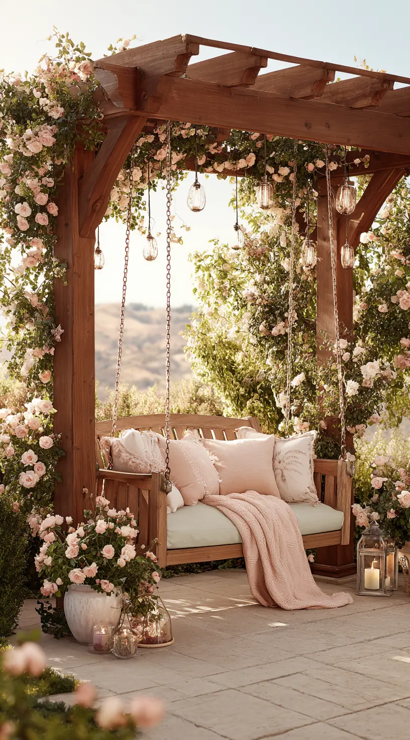 Rustic Wooden Pergola With A Swing