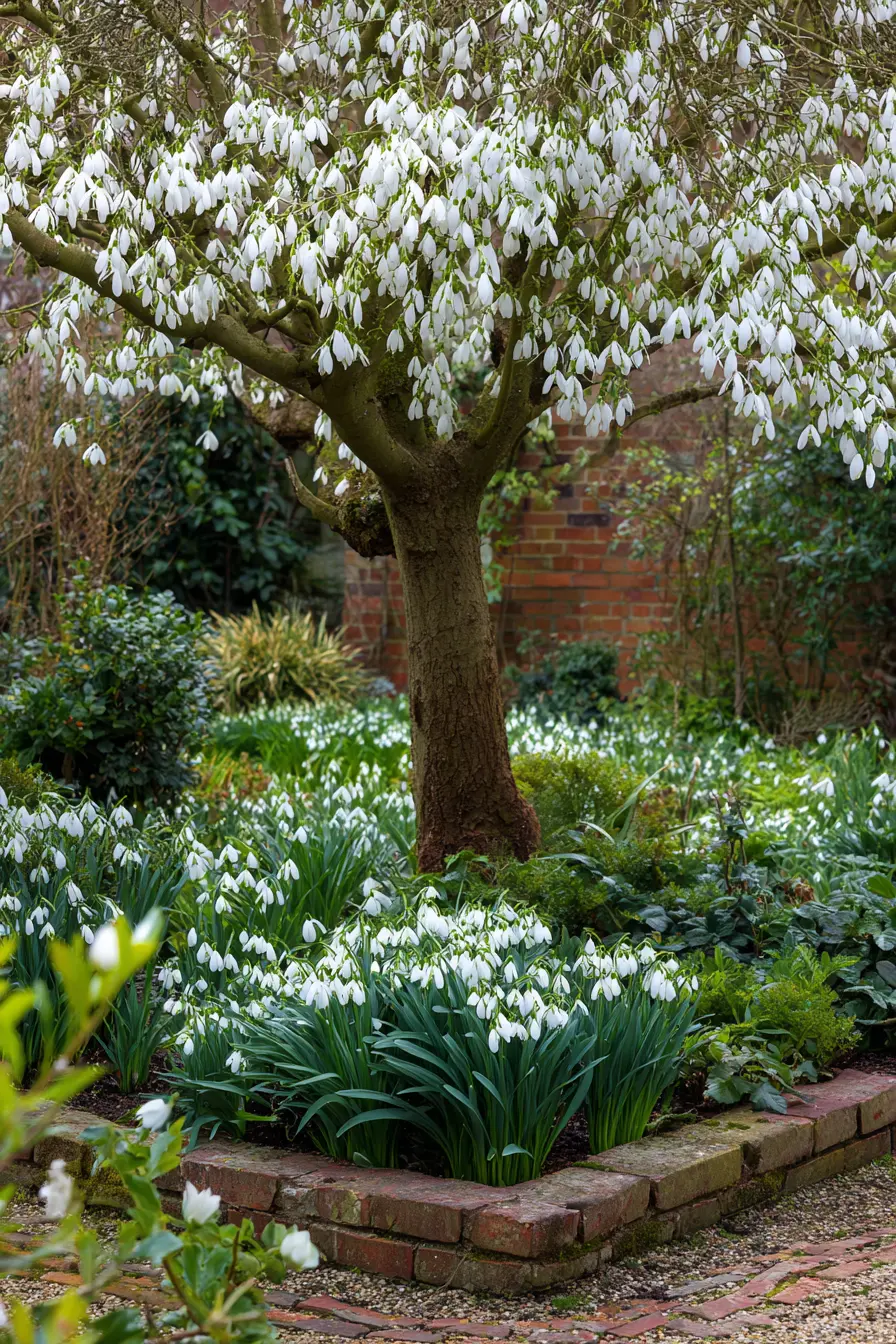 Snowdrop Border Around Tree Base