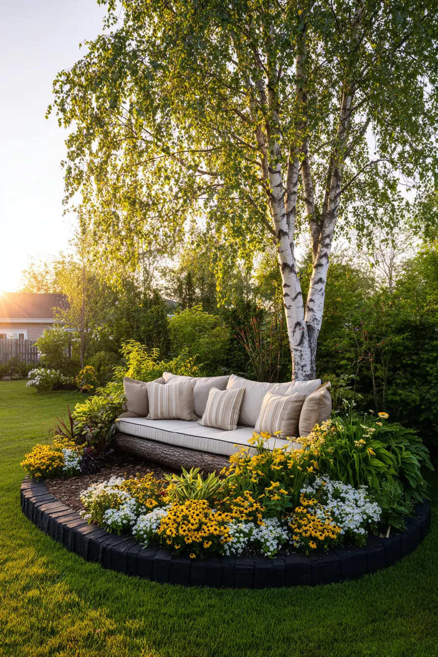 Curved Planter with Colorful Annuals