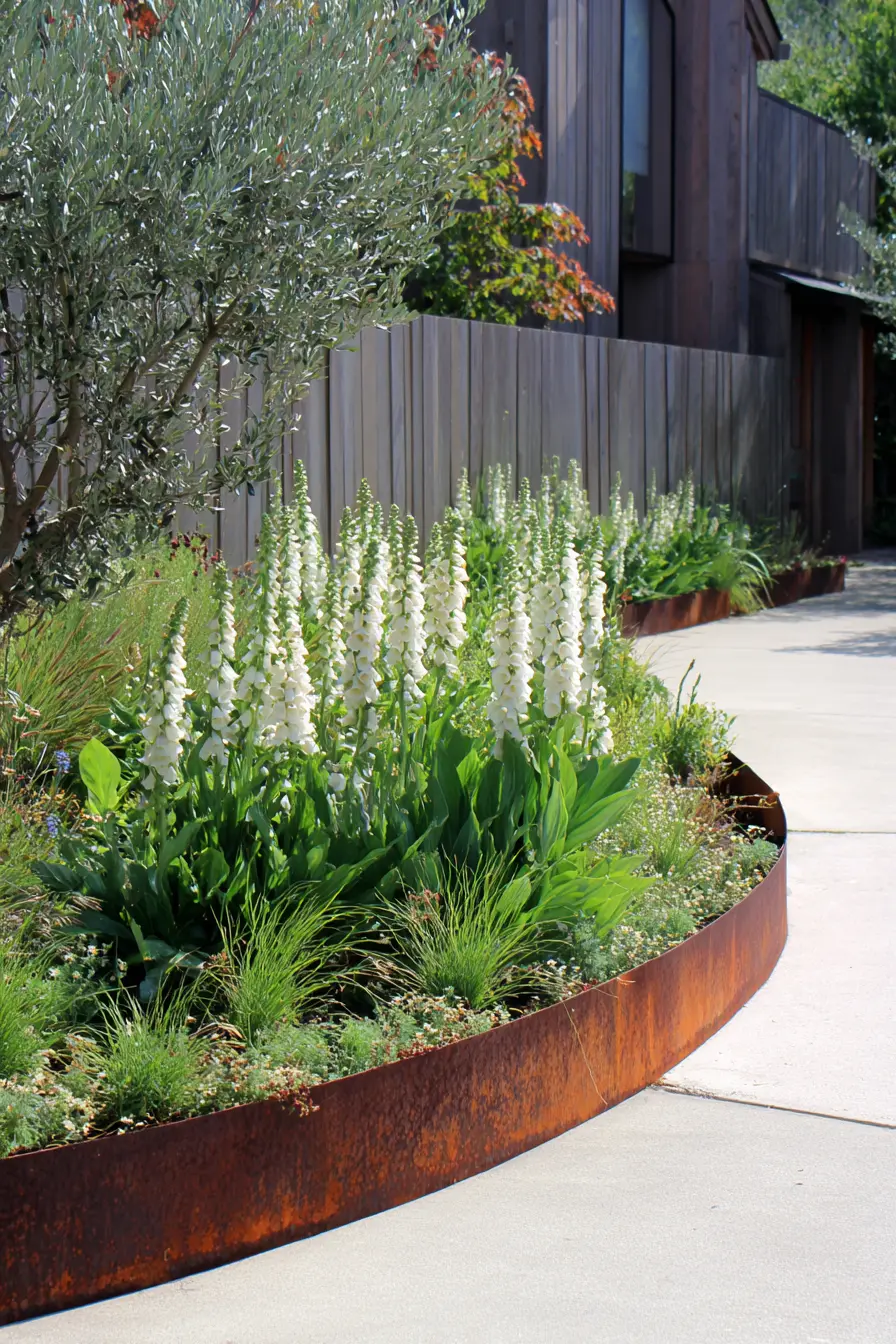 Curved Rustic Edging with Foxgloves