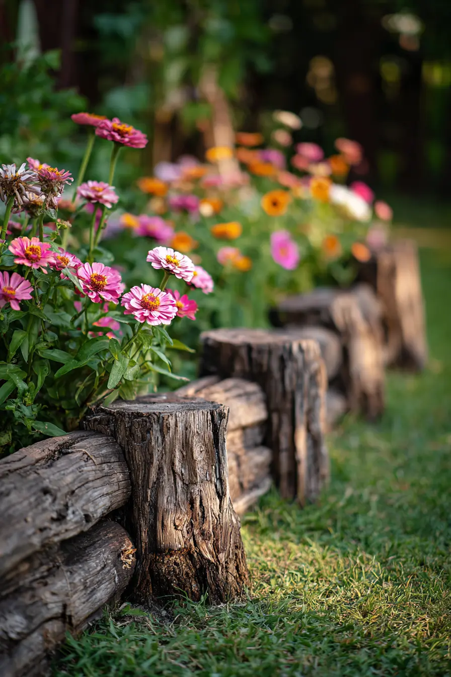 Daisies In Rustic Log Border