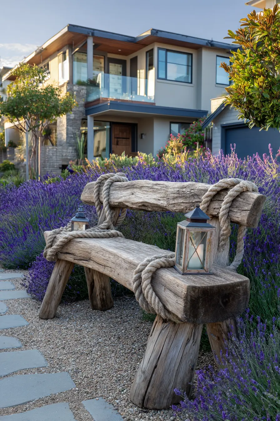 Coastal Rustic Lavender Bench Garden