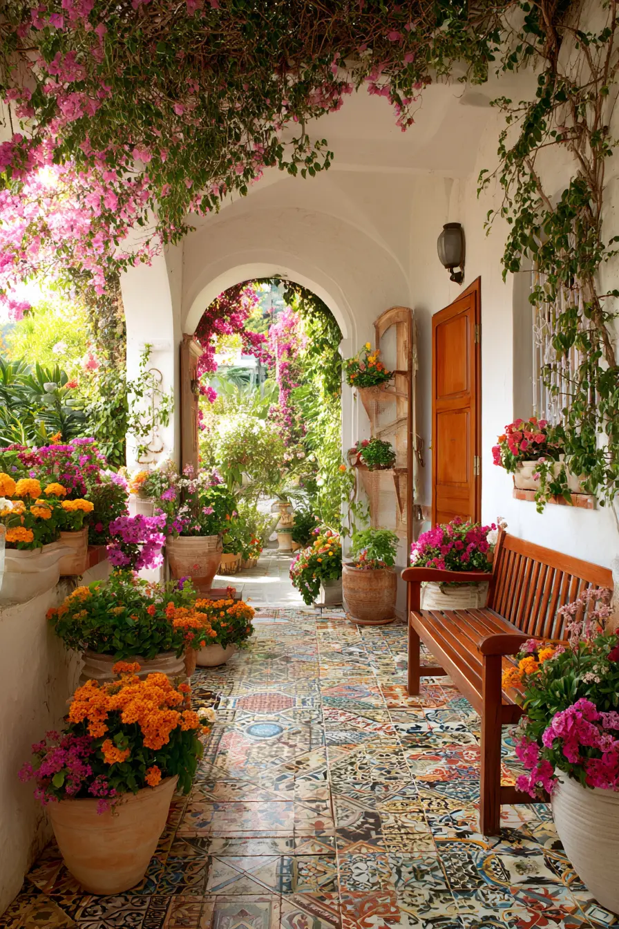 Colorful Flowering Patio with Seating