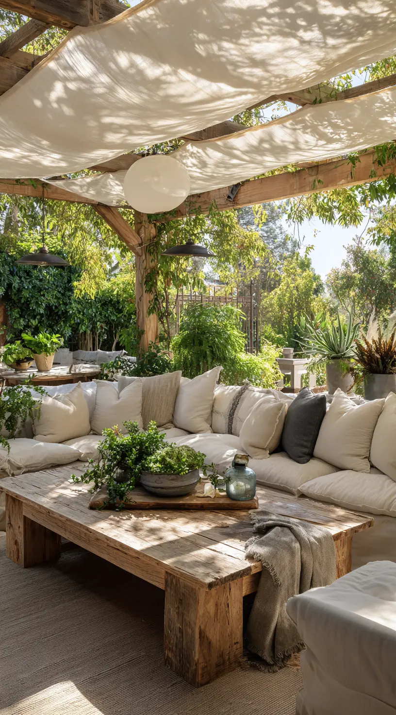 Mediterranean-Style Pergola With Draped Fabric
