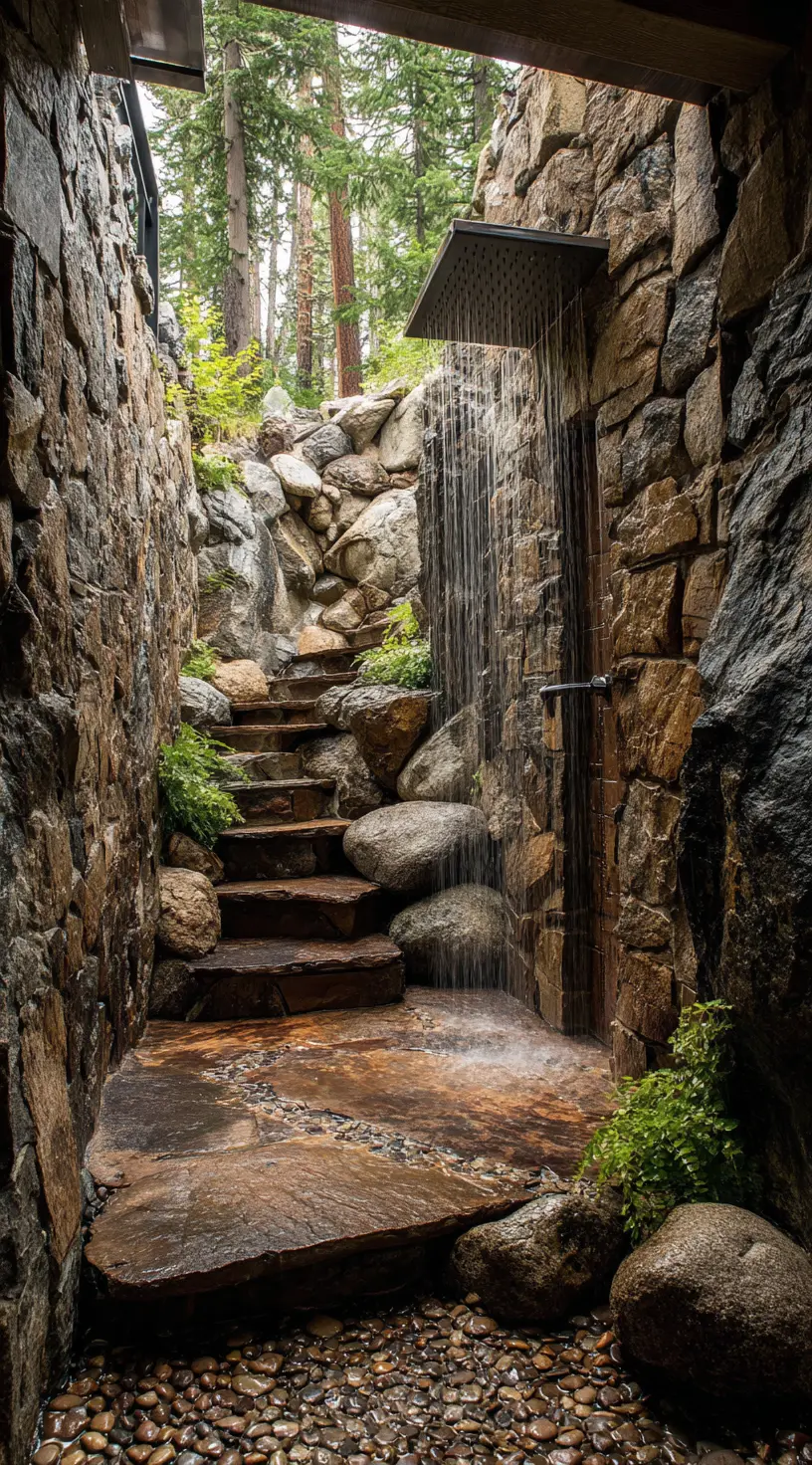 Outdoor Stone Wall Shower