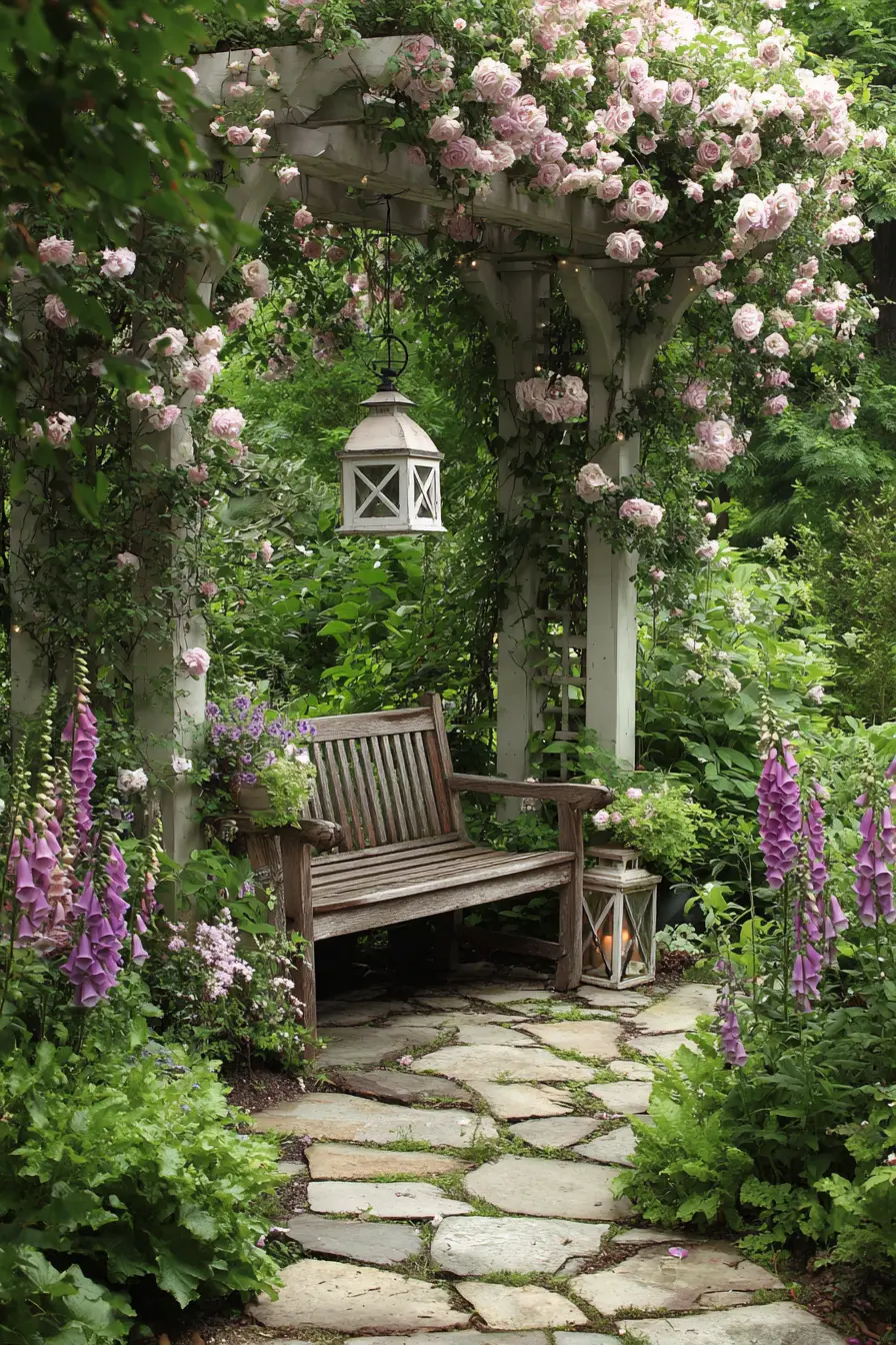 Rustic Flagstone Patio with Clematis