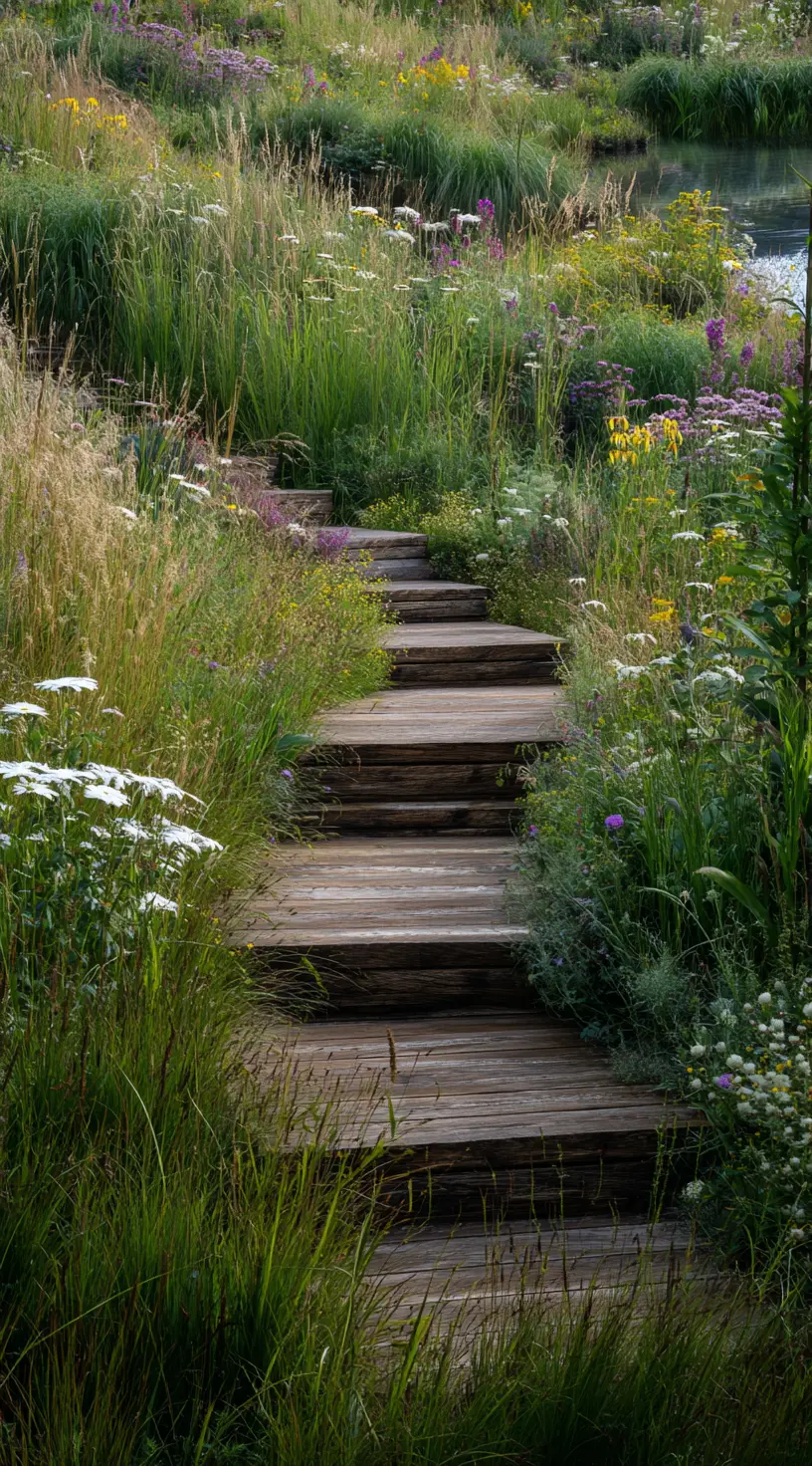 Wooden Steps & Wildflower Borders