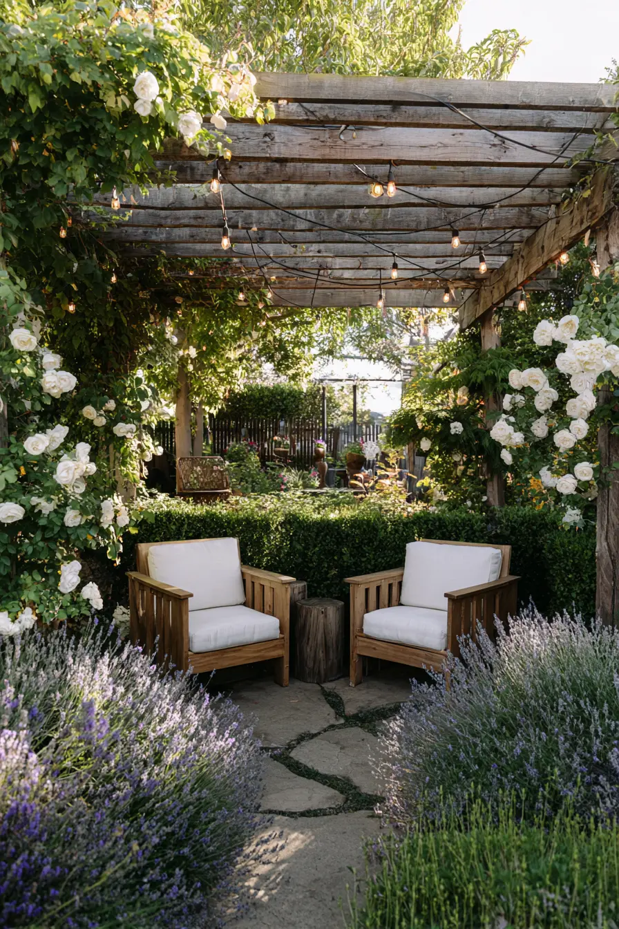 Cozy Cottage Patio with Fairy Lights