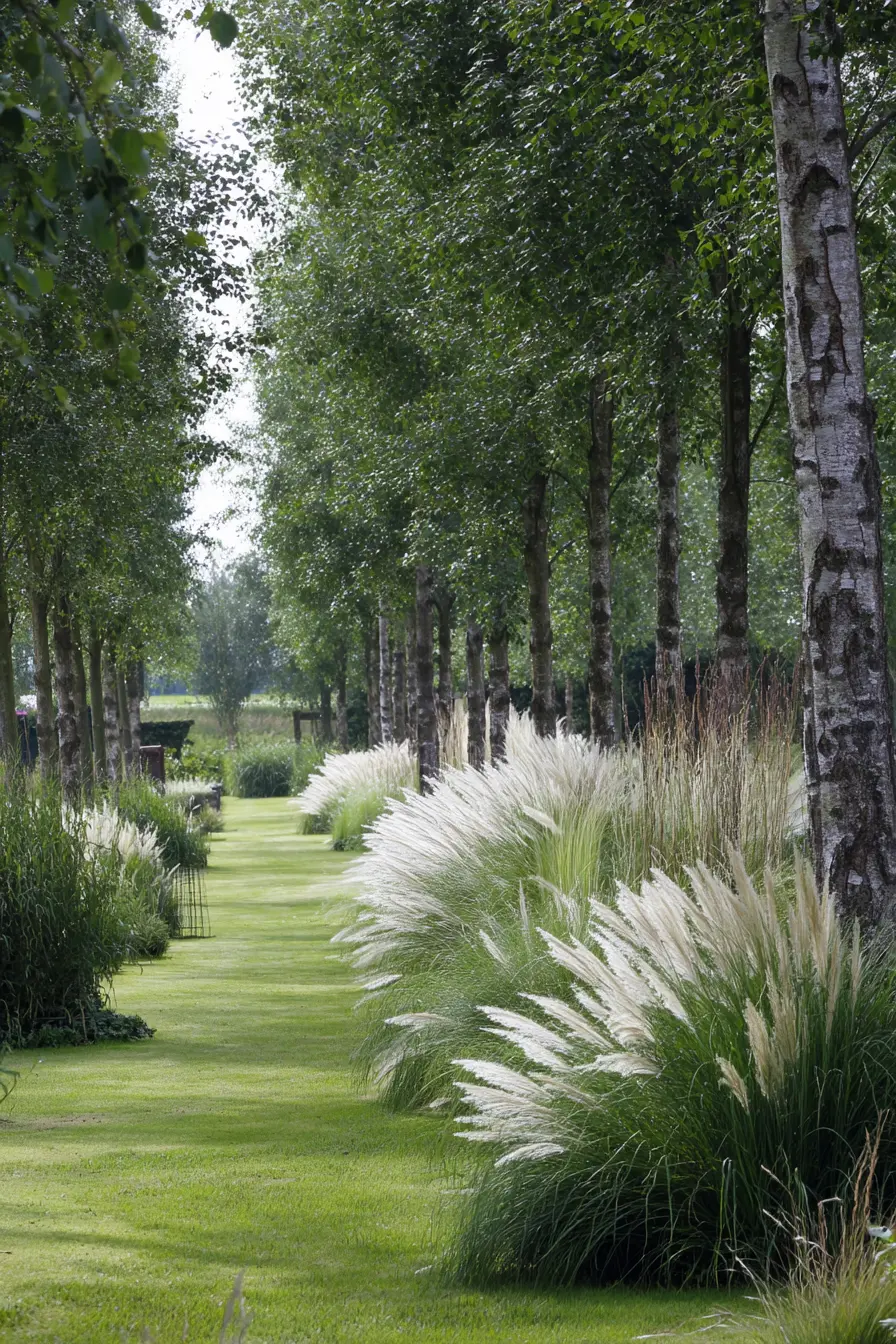 Curved Border of Ornamental Grasses