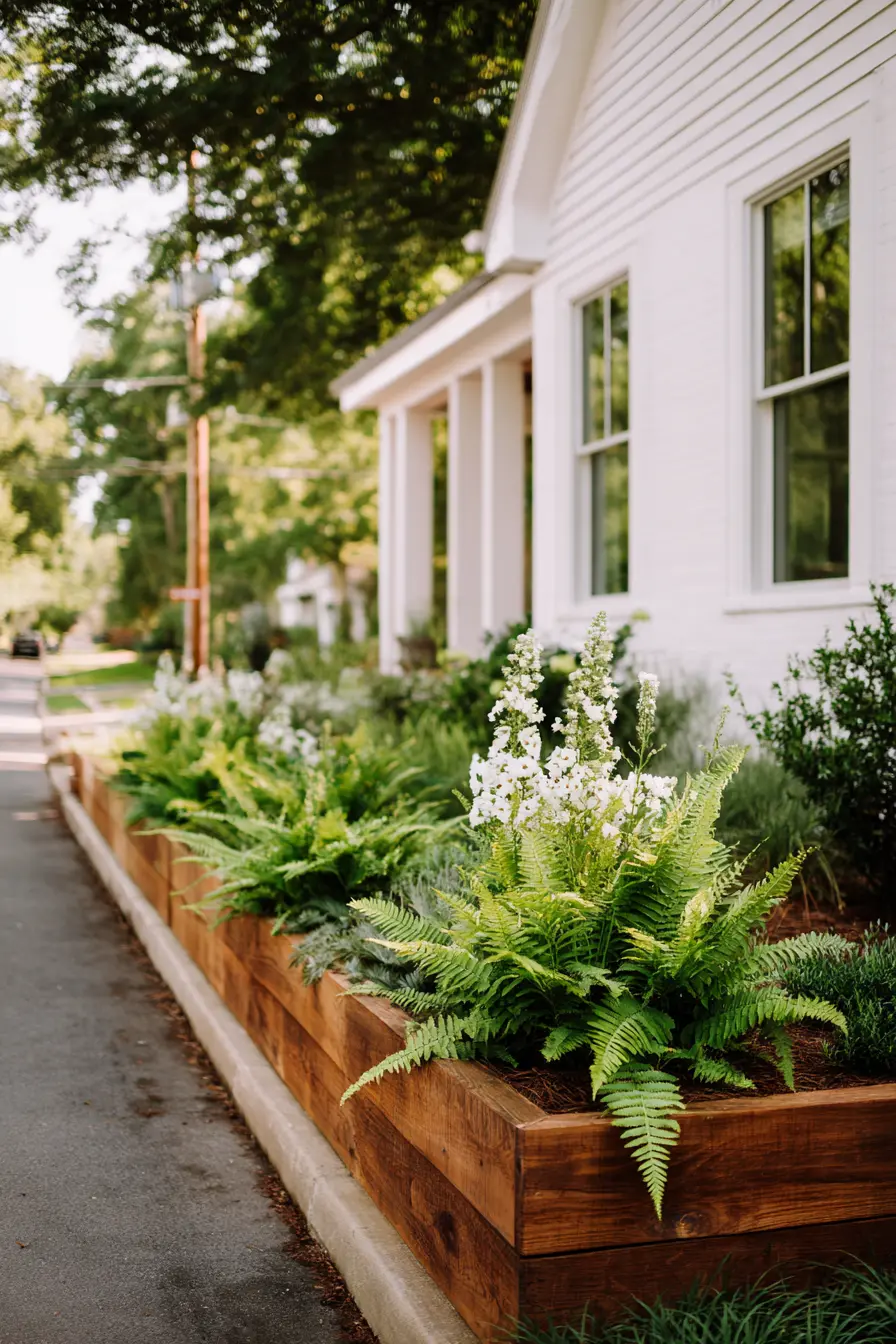 Natural Wood Edging with Lush Ferns