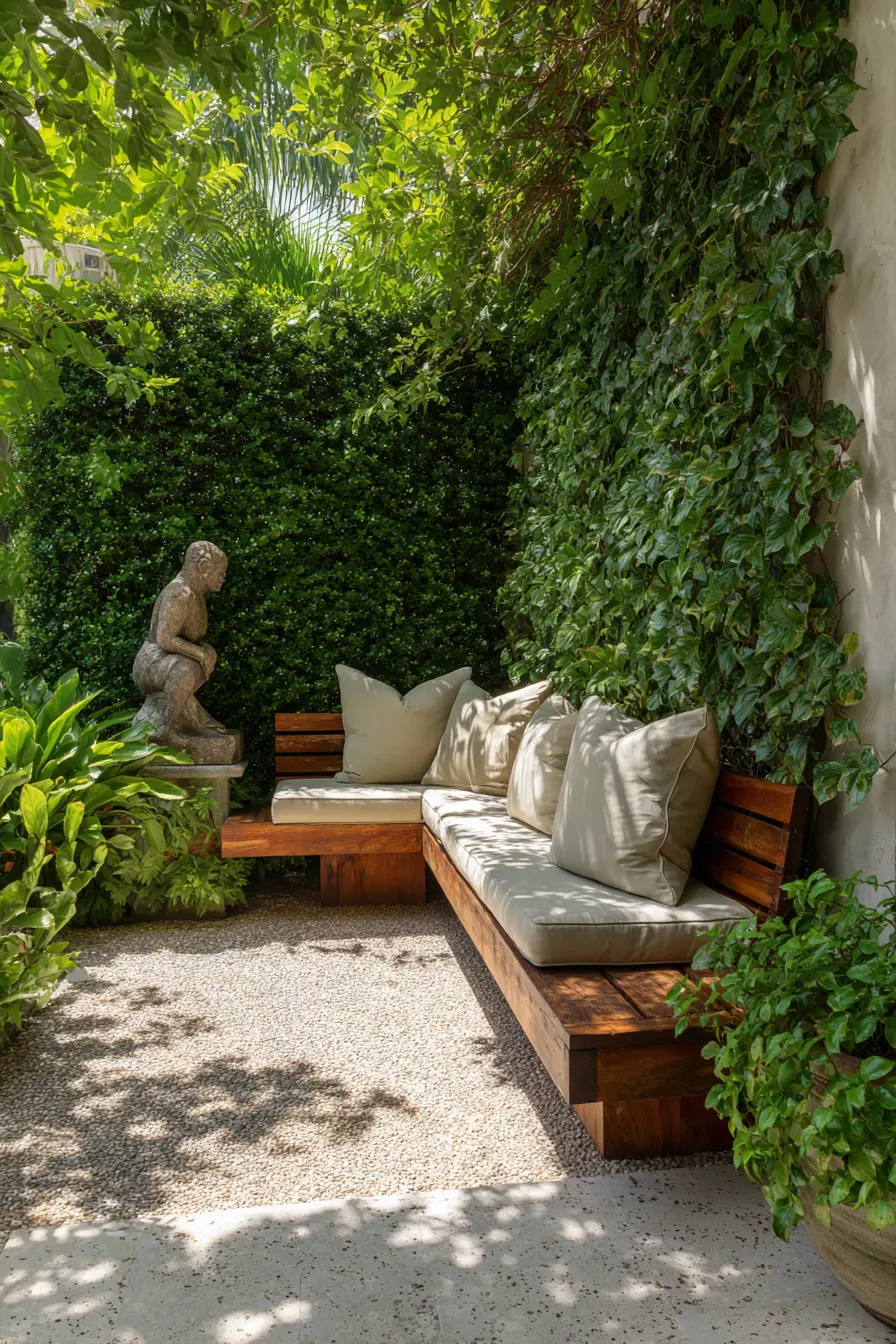Rustic Wooden Bench with Soft Pillows