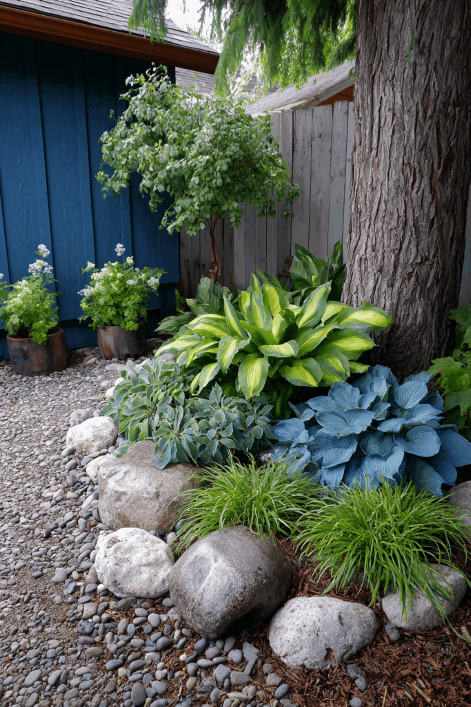 Serene Hosta and Stone Rock Garden