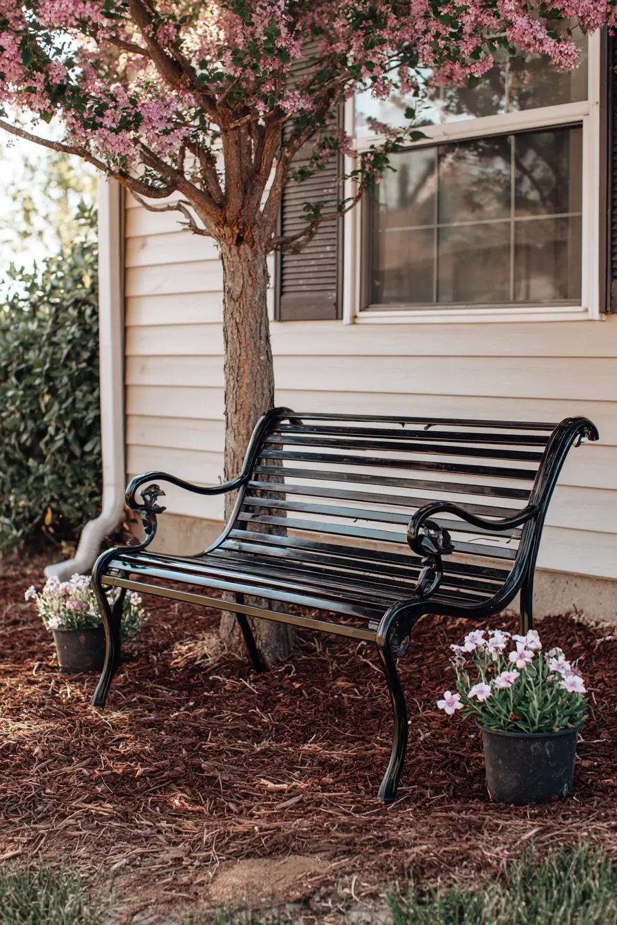 Chic Black Metal Garden Bench Sanctuary