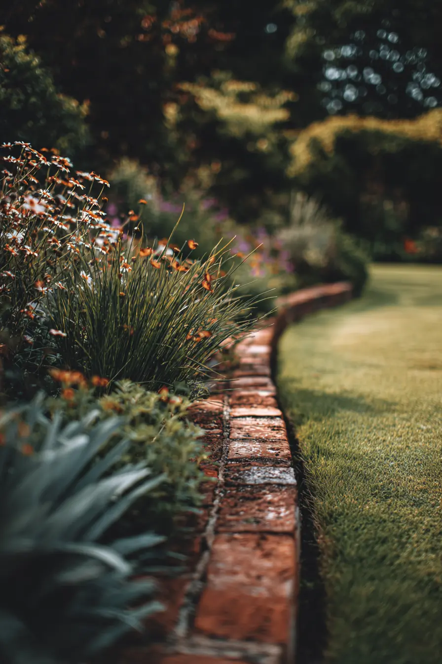 Curved Brick Edging with Wildflowers