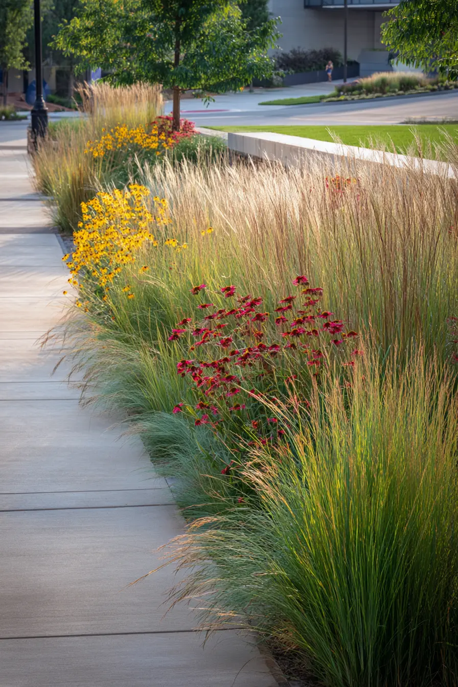 Grassy Border with Colorful Perennials