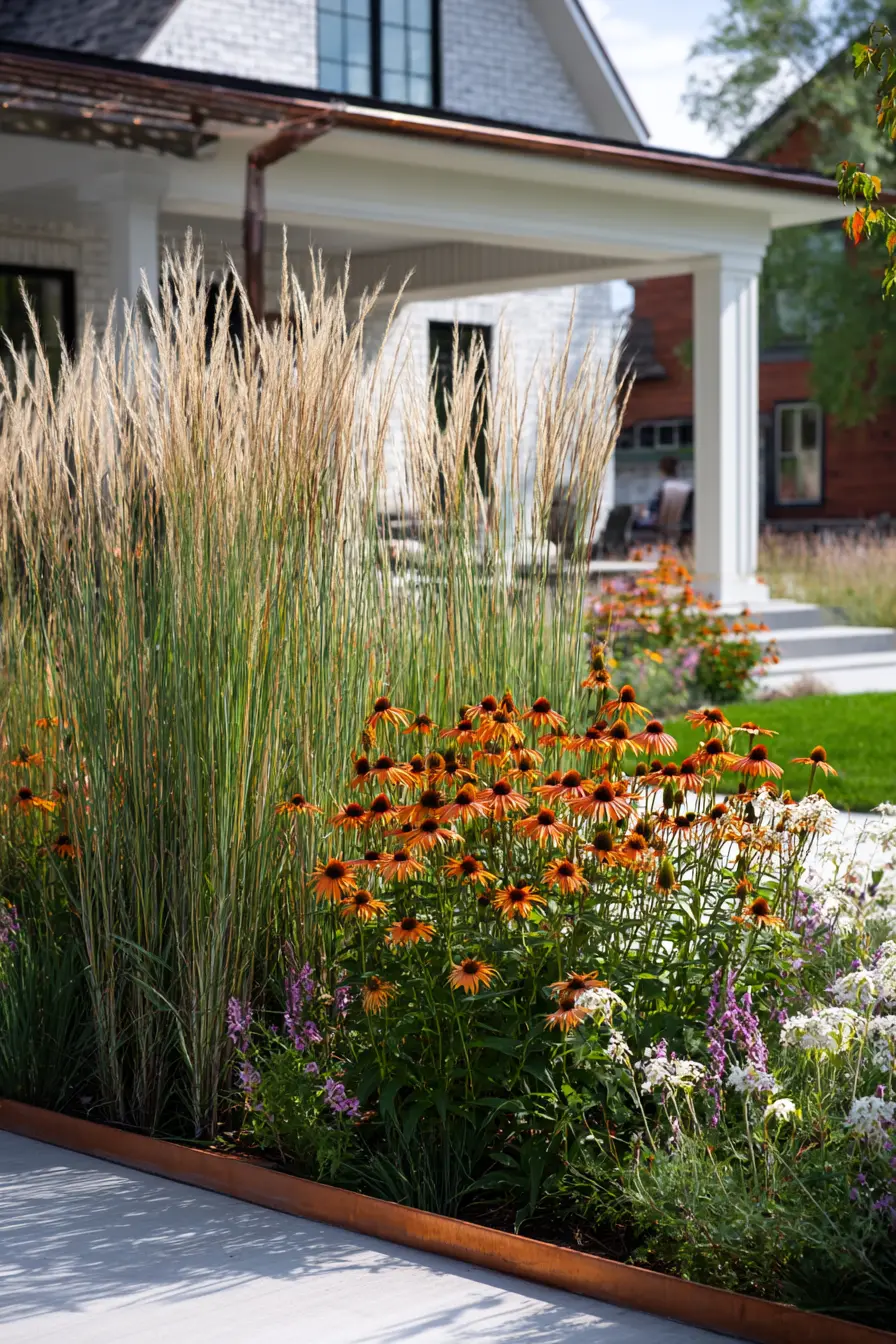 Modern Rustic Copper-Edged Flower Bed
