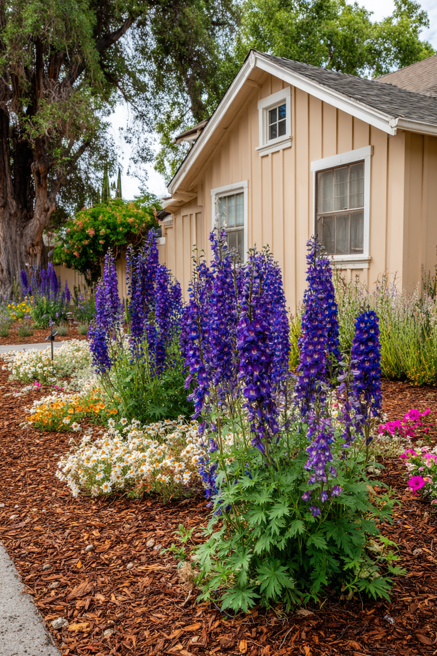 Colorful Foxgloves with Mulched Border