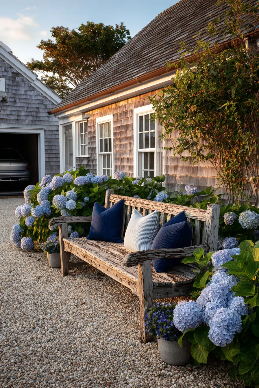 Hydrangeas Adorn Rustic Wooden Bench