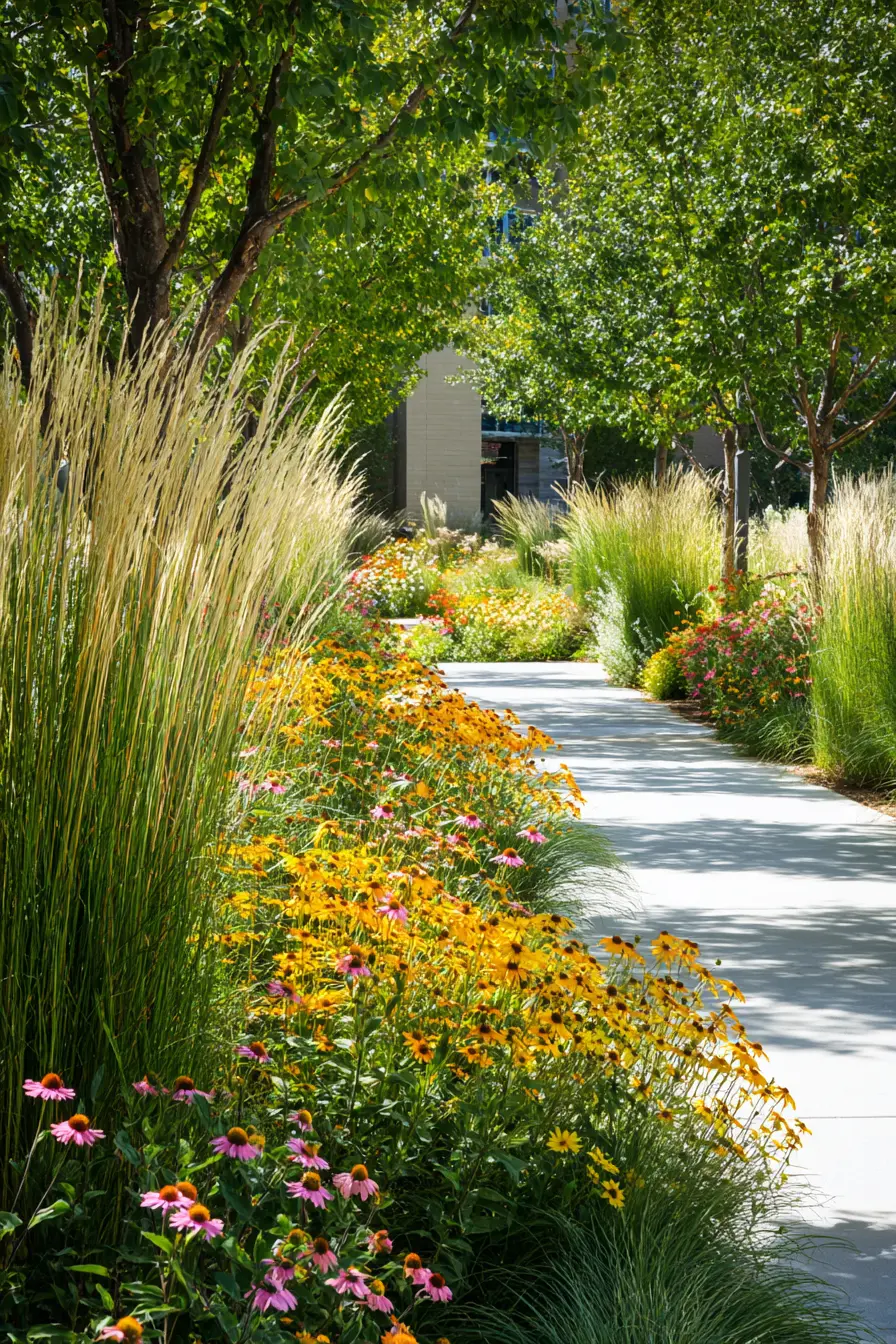 Ornamental Grasses with Colorful Flowers