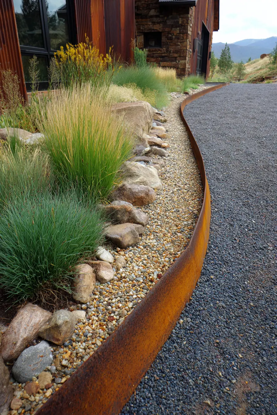 Rustic Garden Edging Made Of Curved Metal