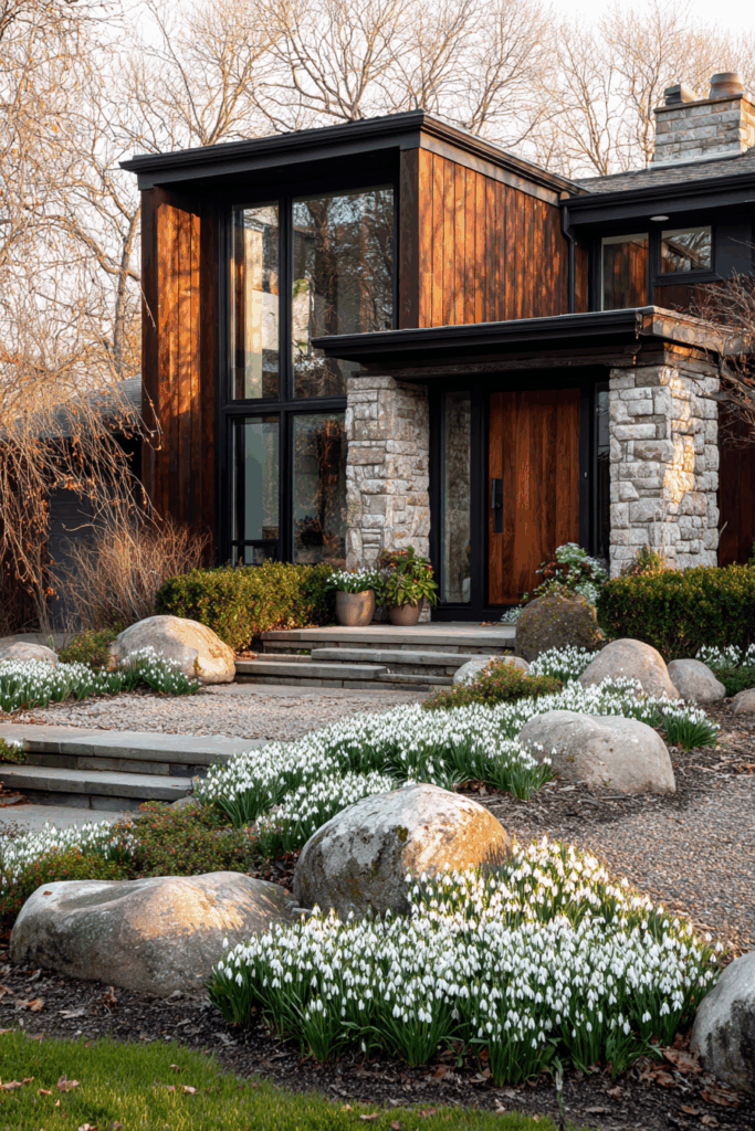 Stone Steps with White Flowers