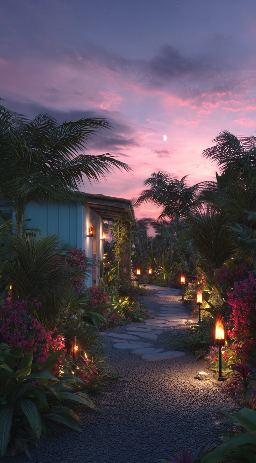 Twilight Pathway in a Tropical Garden