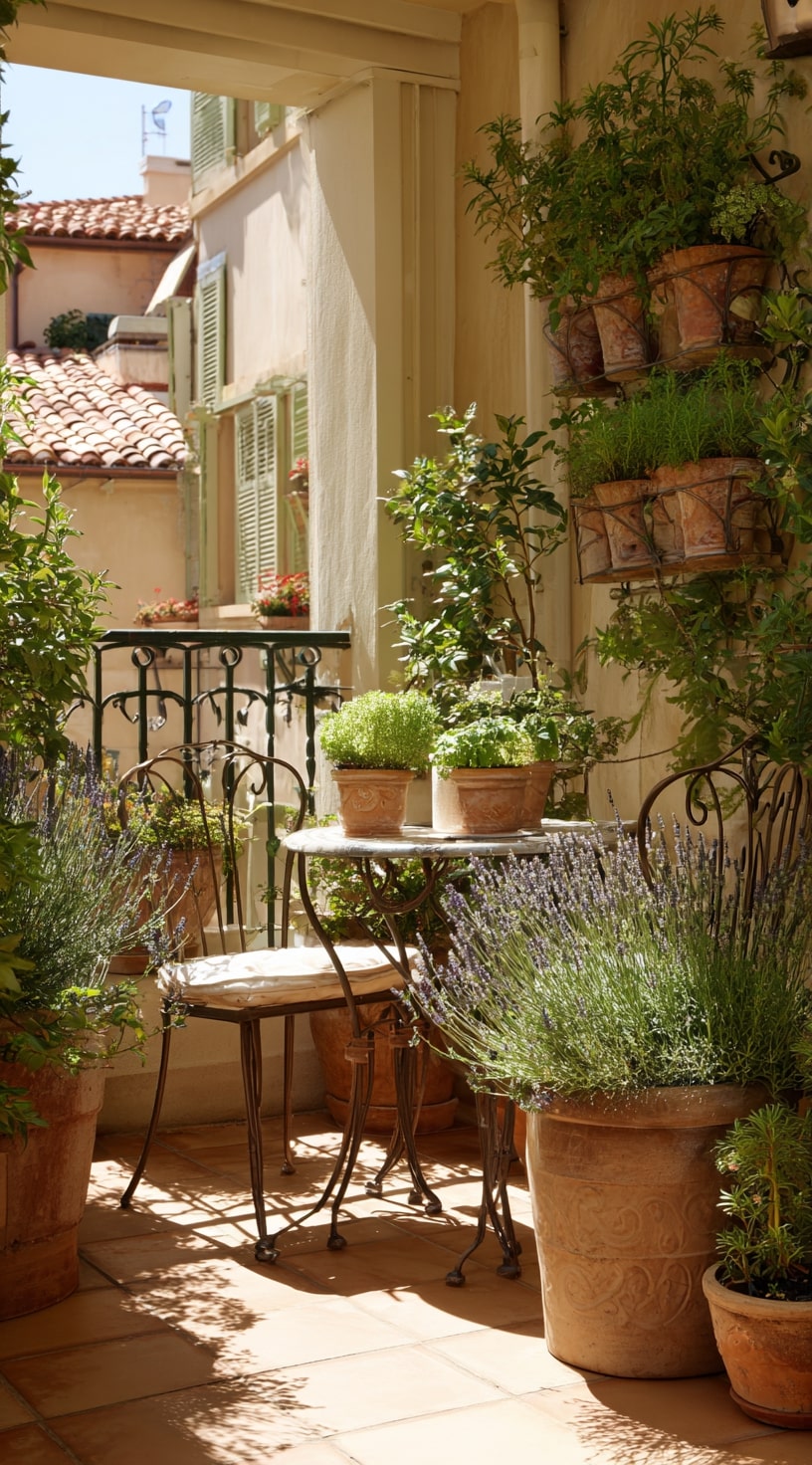 12. Bright Balcony Garden with Simple Wooden Charm