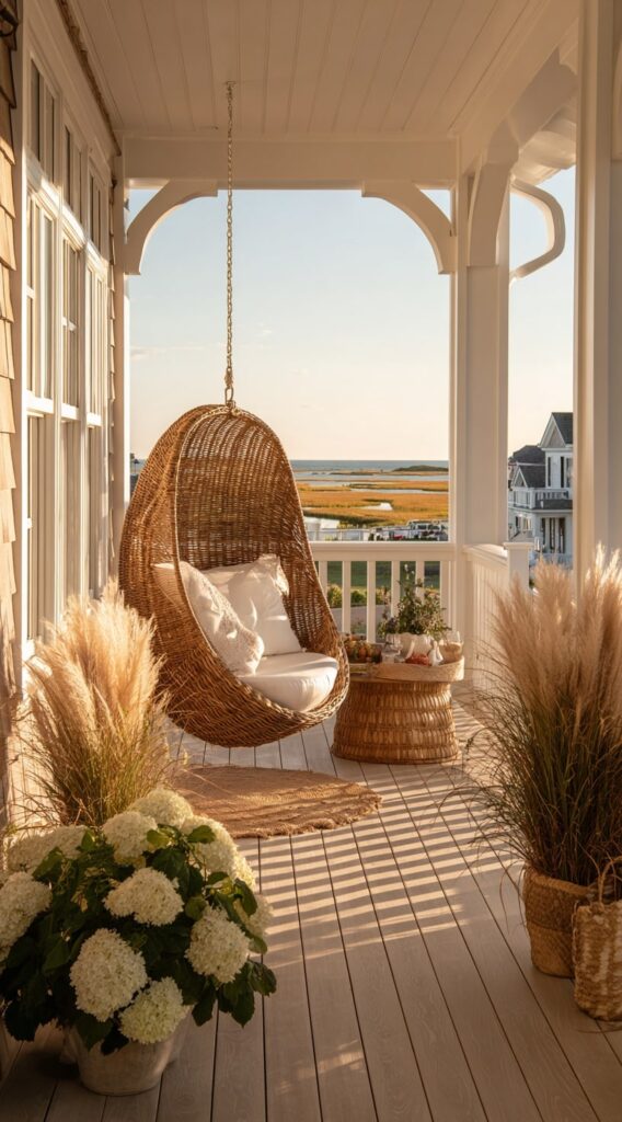 8. Coastal Porch with a Breezy Garden Touch